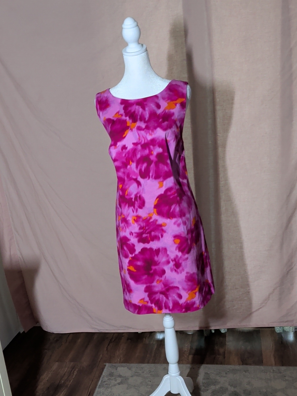 Sachin + Babi Pink Floral Scoop-Neck Mini Dress with Orange Accents